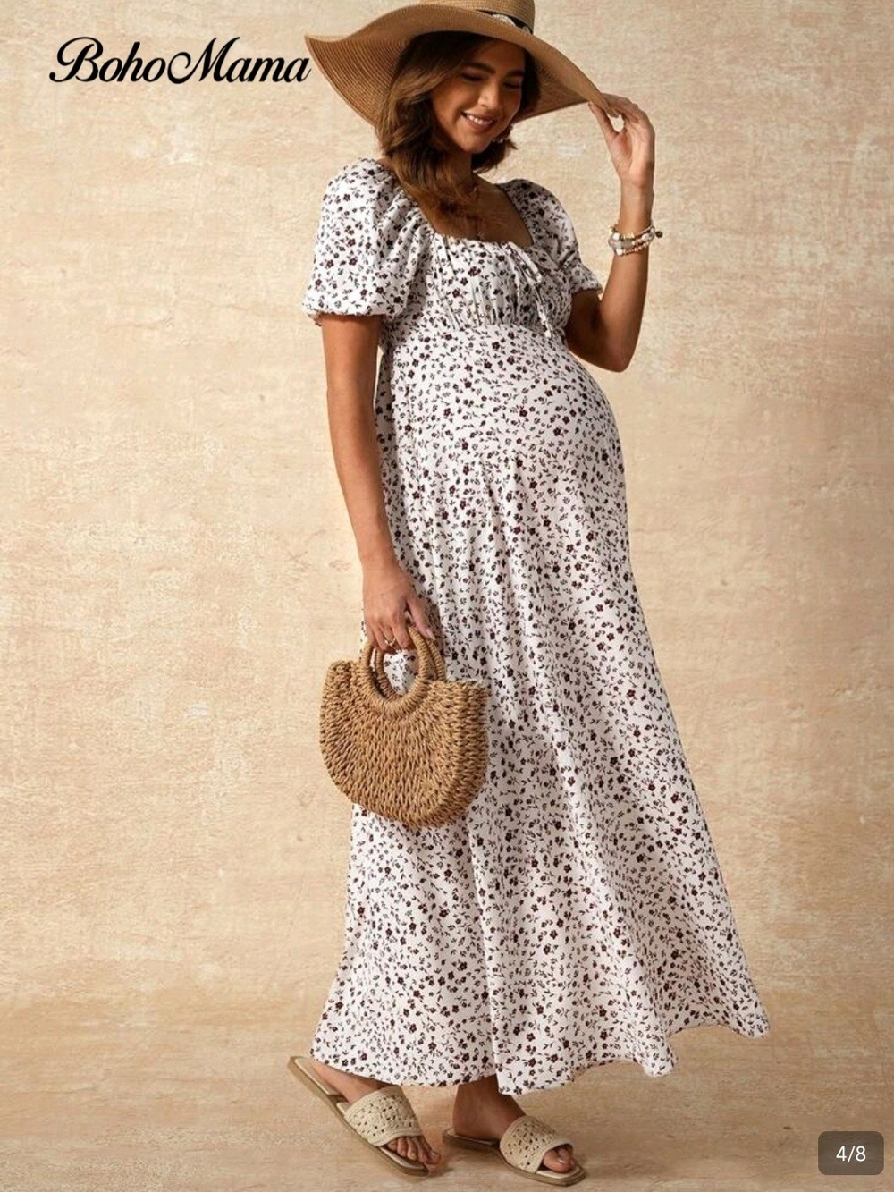 White Floral Maternity Maxi Dress